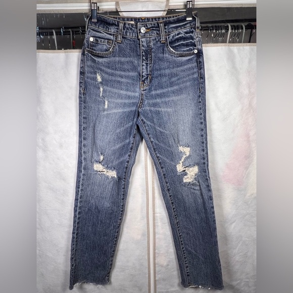 Anthropologie Pilcro The Vintage Straight Medium Wash Distressed Jeans Size 26 - Picture 3 of 11